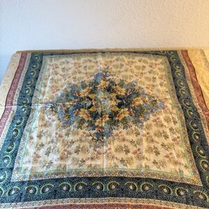 Johnny Was Elaine 100% silk floral print square scarf with tassels. 43"x 43"